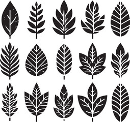 Black and white leaf icon silhouette vector set