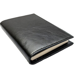 Obraz premium Black leather notebook isolated on transparent background