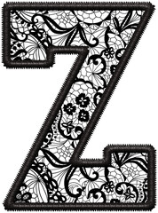 Black Lace Letter Z with Faux Embroidery for Wedding Monogram & Home Decor