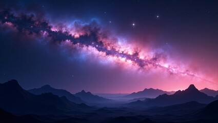 Fototapeta premium A cosmic landscape featuring a glowing nebula stretching across the sky