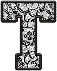 Black Lace Letter  T with Faux Embroidery for Wedding Monogram & Home Decor