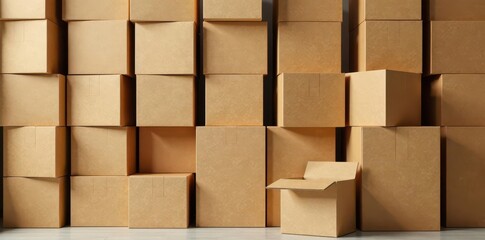 Stacked brown cardboard boxes ready for recycling , stack, kraft