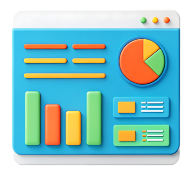 Colorful 3D data dashboard icon. Business analytics, statistics, and financial report concept.
