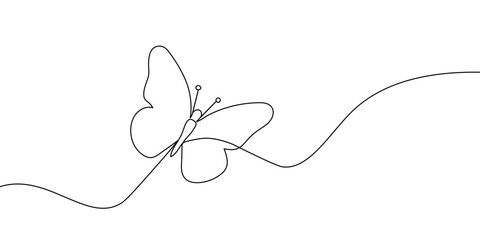 Elegant one-line drawing of a butterfly in flight. Simple and modern minimalist illustration.  Continuous line  butterfly icon. Vector illustration