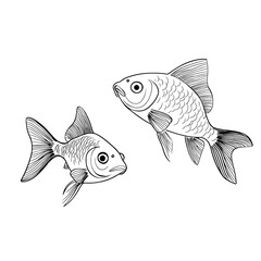 Fototapeta premium A modern cartoon illustration featuring the silhouette of two goldfish in black on a white background, presented in a cute and endearing style