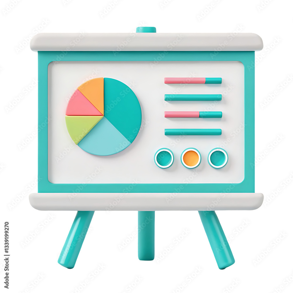 Aufkleber 3d render of a flip chart with pastel charts and graphs.