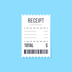 Minimalist Flat Receipt Icon on Light Blue Background