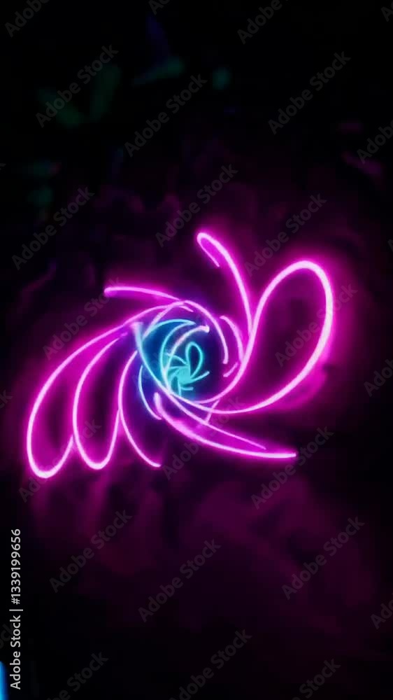 Poster colorful neon swirl animation with dynamic twisting light trails transition