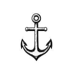 Modern silhouette of a sea anchor set against a white background, symbolizing nautical themes in an abstract illustration with a black anchor