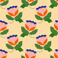 Hand drawn floral pattern. Seamless vector background. Elegant colorful template for fashion print, fabric or wallpaper.
