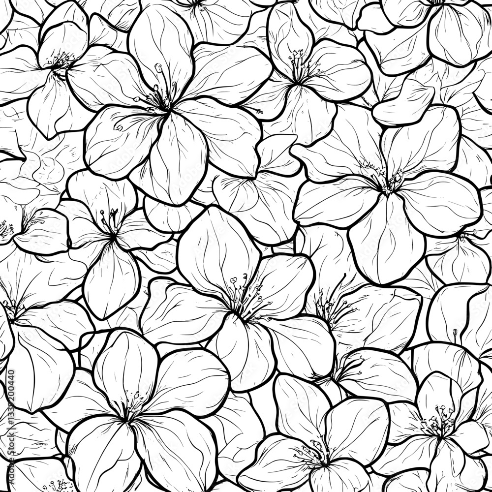 Poster a modern seamless pattern featuring abstract flowers in a linear style, combined with a monochrome c