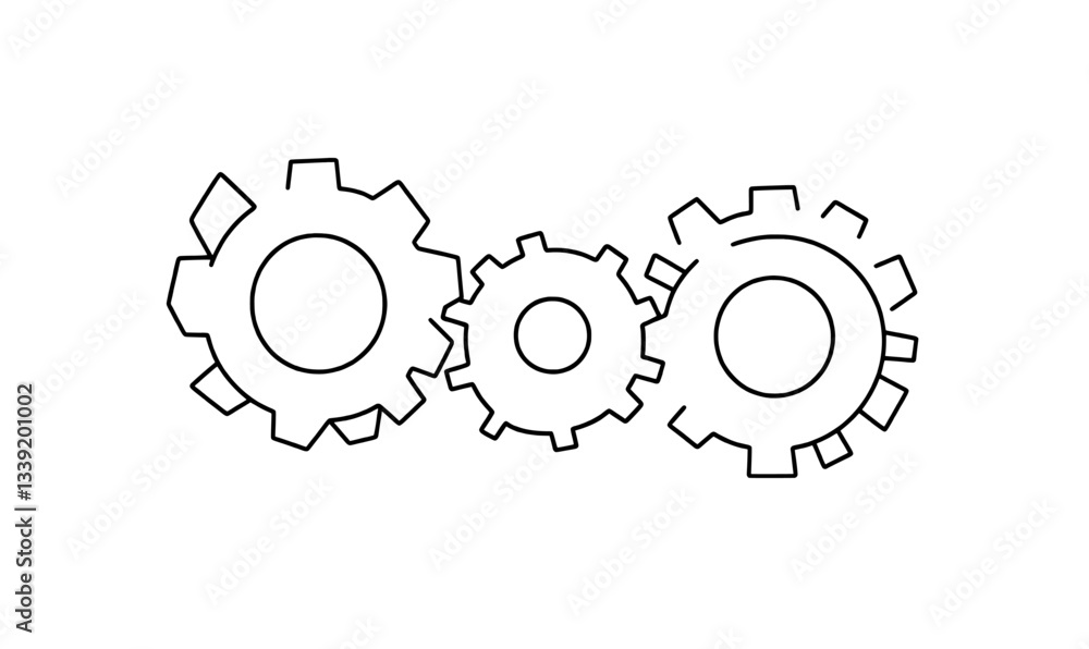 Poster a continuous line drawing of gears serves as a contour illustration for business concepts, presented
