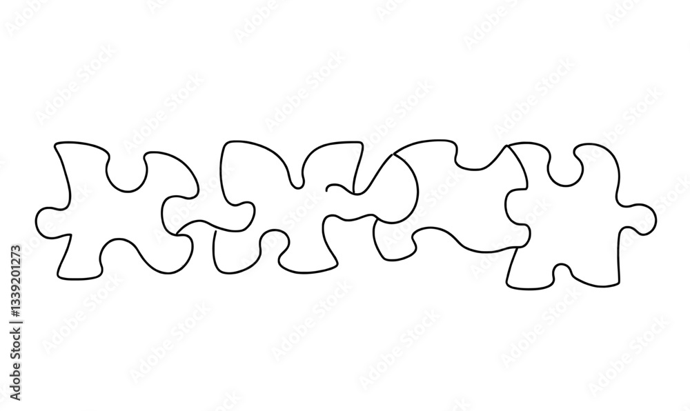 Poster a minimalist contour drawing featuring a continuous one-line sketch of a puzzle on a white backgroun