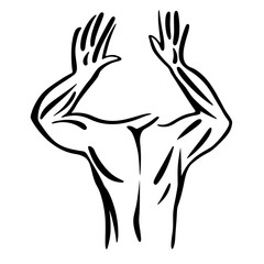 Obraz premium Trendy line art drawing featuring a minimalist silhouette of a naked man in modern Scandinavian design, created with one line illustration and minimalistic black lines in modern EPS