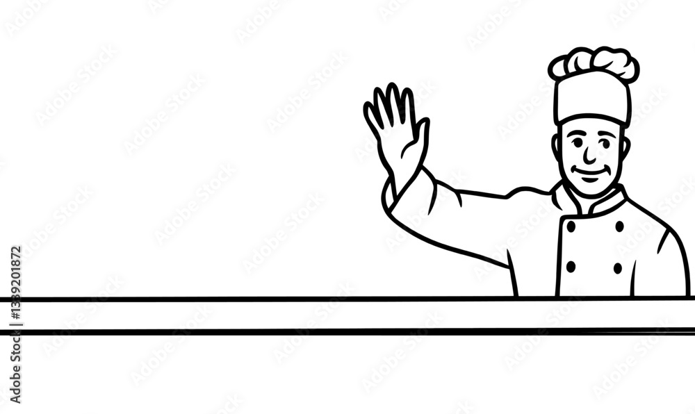 Poster a continuous line drawing of a chef in black sketch is isolated on a white background for a minimali