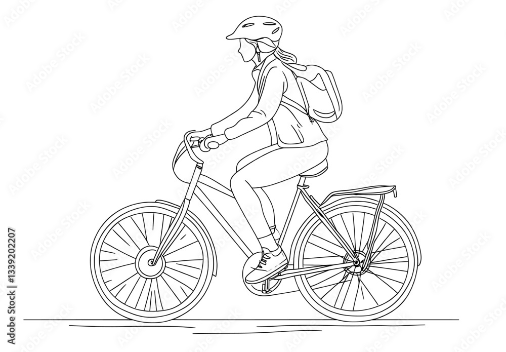 Aufkleber a minimalist illustration of a man on a bike is created using a single continuous line in a modern a