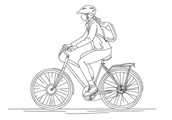 A minimalist illustration of a man on a bike is created using a single continuous line in a modern and abstract style