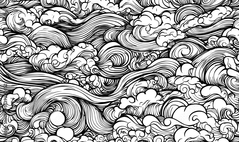 Poster the background features abstract vertical lines, presented as a line art drawing with black lines on