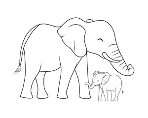 Fototapeta premium Elephants are depicted in a continuous one-line drawing, also known as elephants family line art illustration, which is a type of animals minimalist contour illustration suitable for modern design