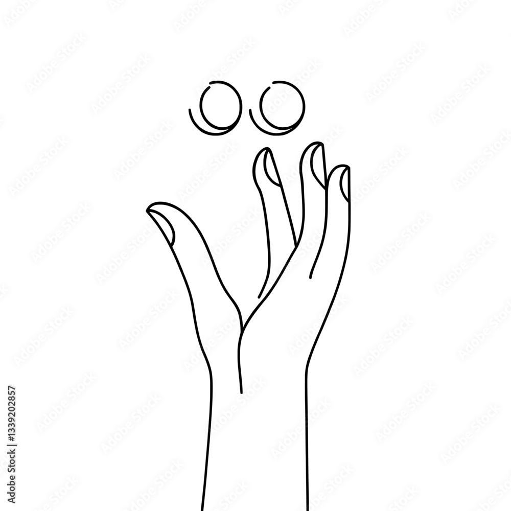 Poster continuous one line drawing featuring a hand with moon phases in boho line art style, presented as b