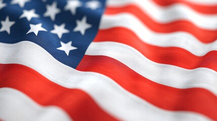 Obraz premium Waving flag symbolizing freedom, vibrant red and white stripes, blue field with stars, representation of national pride.