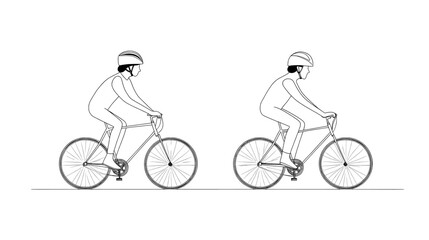Fototapeta premium Continuous line art depicts a couple riding a bike, symbolizing family sports through modern single-line illustration