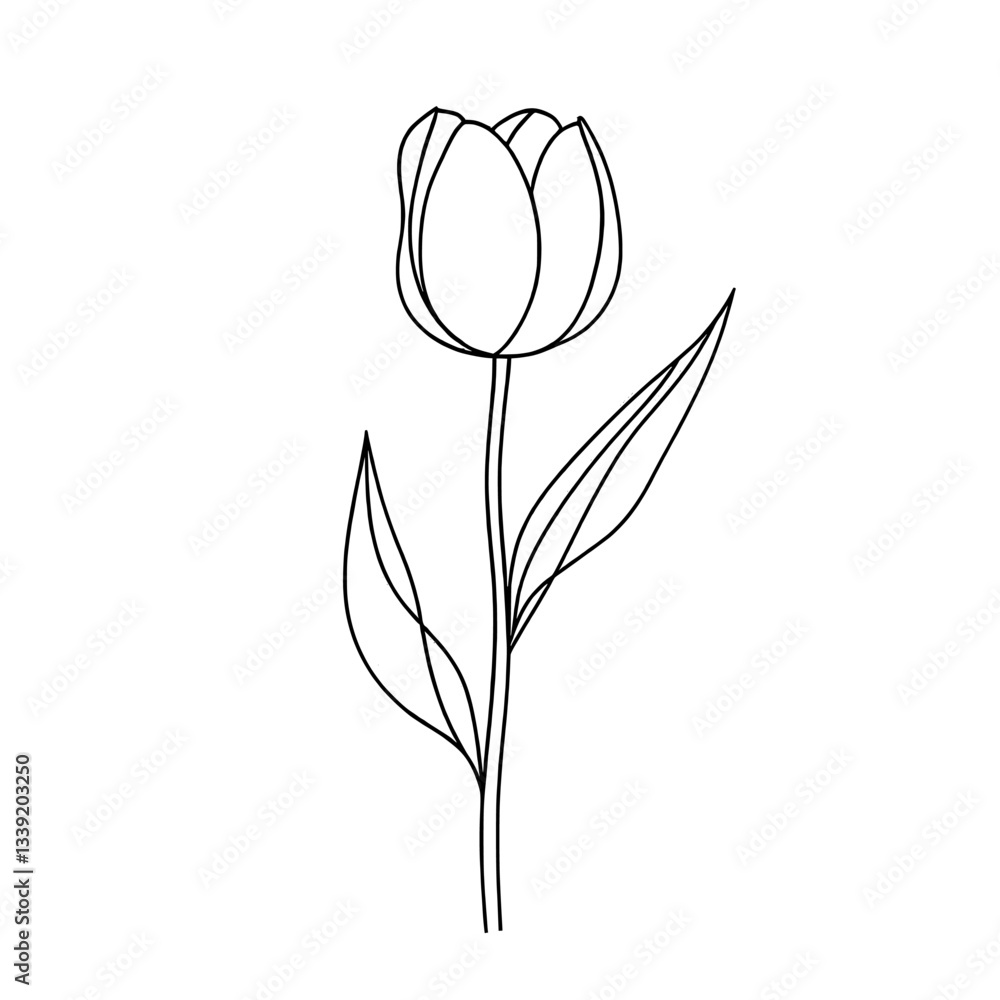 Aufkleber the illustration features a continuous line drawing of a tulip flower silhouette in a simple and mod
