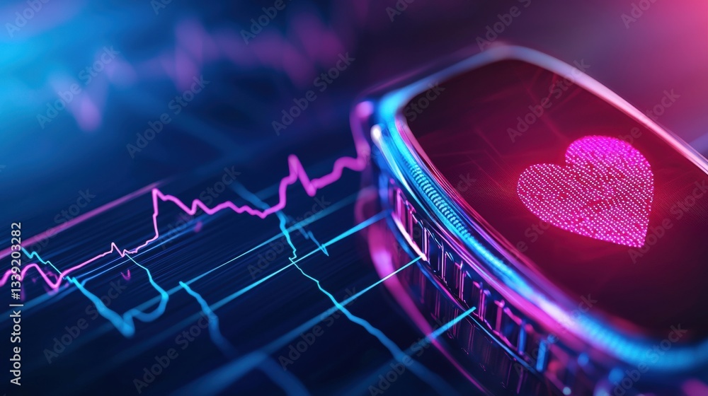 Poster modern heart monitor displaying health data with colorful graphs