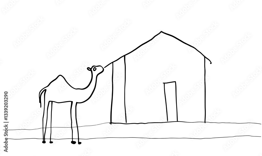 Poster a minimalist home is depicted in a continuous one-line drawing with a simple outline, isolated on a 