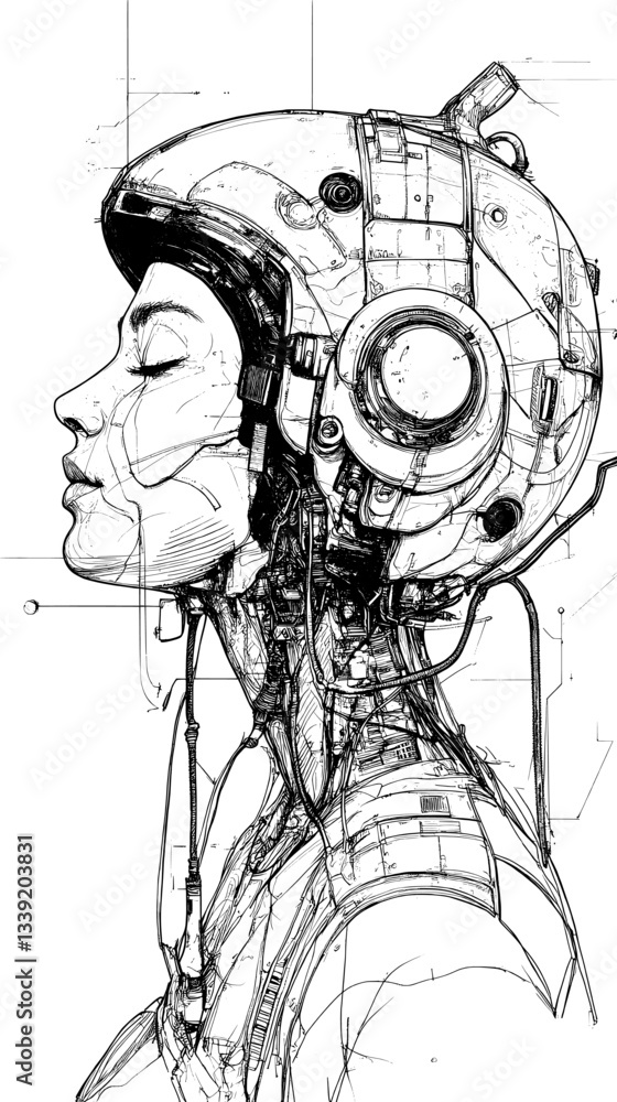 Poster portrait of a man created in a single continuous line, showcasing a minimalist and modern style of i