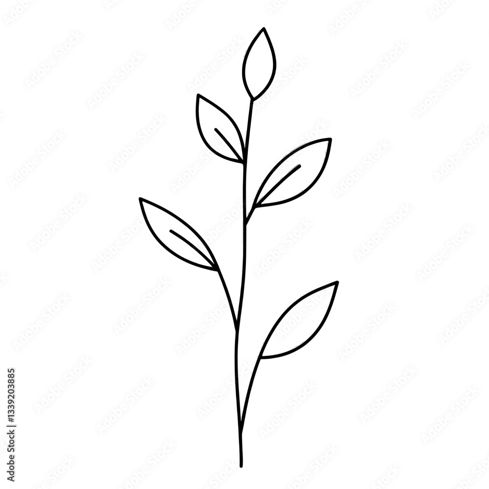 Poster a minimalist botanical drawing features a simple leaf illustration in a continuous line drawing styl