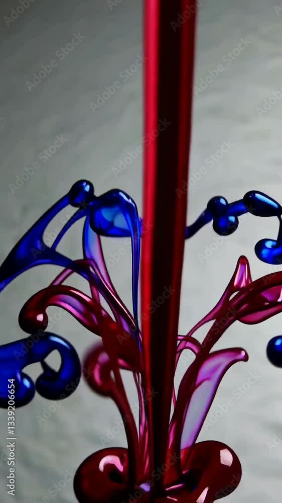 Poster mesmerizing dance of blue and red inks creating abstract patterns in water