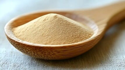 Powdered substance on a wooden spoon. Preparation