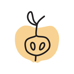 Apple half doodle icon hand drawn in a modern minimalistic style isolated on white background. Vector illustration