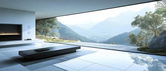 Fototapeta premium Modern Minimalist Mountain View Home Interior Design