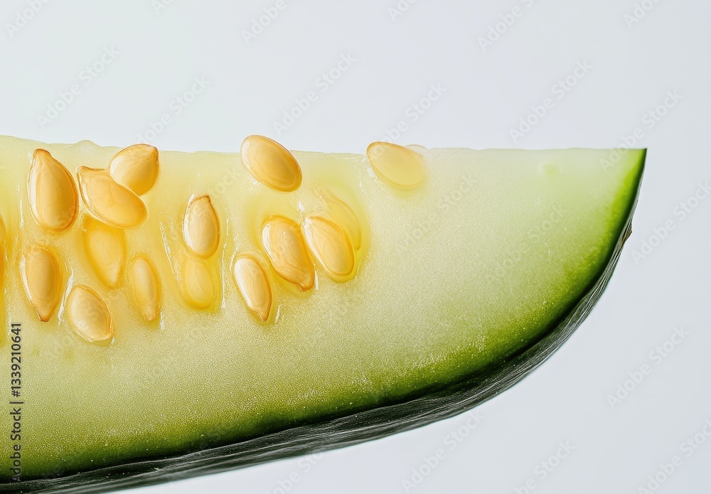Poster fresh slice of cucumber displaying seeds isolated on clean background ideal for healthy food and cul