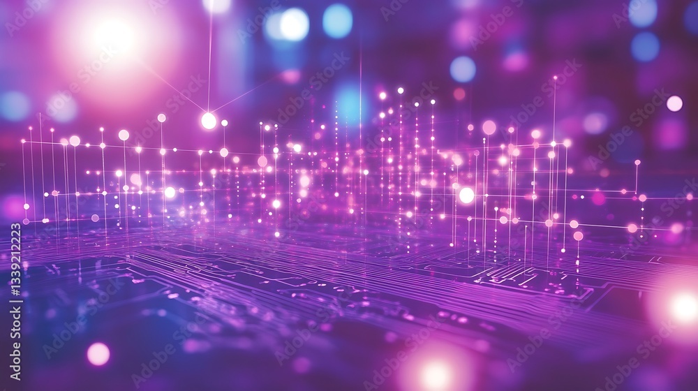 Poster abstract futuristic circuit board network with glowing nodes and connection lines