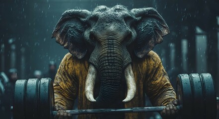 Elephant Headed Bodybuilder Deadlifts Colossal Weights in Warehouse Gym