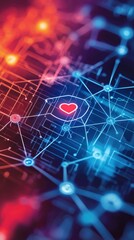 Obraz premium Abstract Digital Network with Heart Icon Representing Connectivity