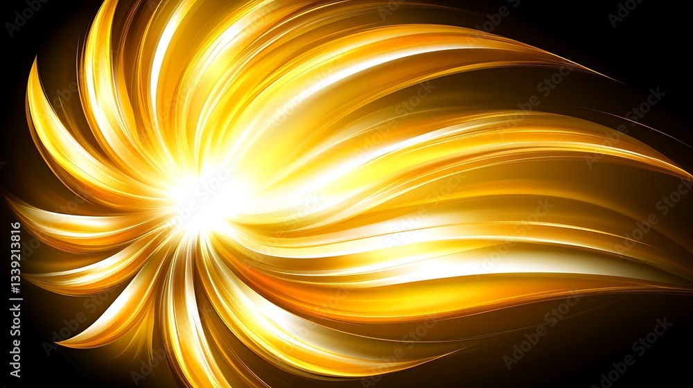 Poster abstract gold lines emanating from a central light source, creating dynamic movement