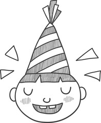 Doodle party Happy child icon. Abstract simple hand drawn sketch element, cute marker pen scribble sign. Vector border garland and frame icon.