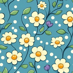 Seamless beautiful simple summer flowers pattern background