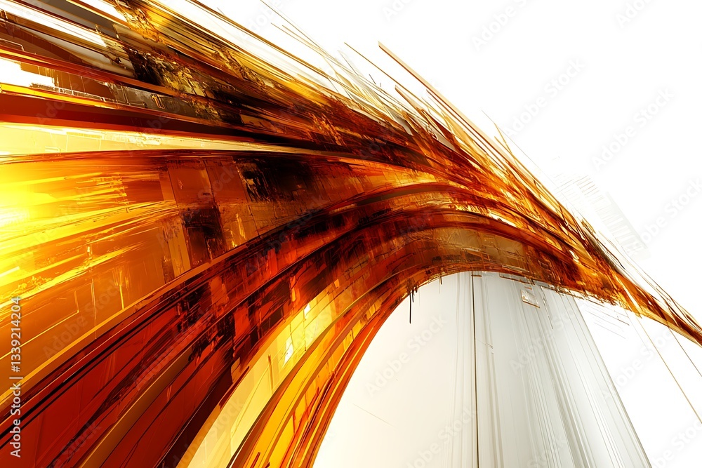 Poster abstract golden architectural rendering with dynamic and luminous elements