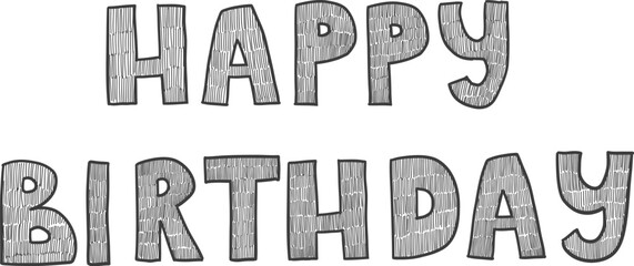 Doodle party Happy birthday text icon. Abstract simple hand drawn sketch element, cute marker pen scribble sign. Vector border garland and frame icon.