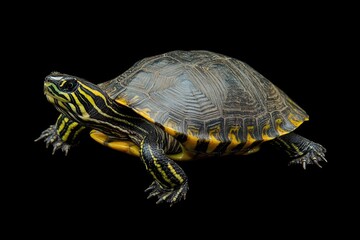 Obraz premium Animal Turtle: Young Yellow-Bellied Slider with Vibrant Shell, a Delightful Reptile in the Wild