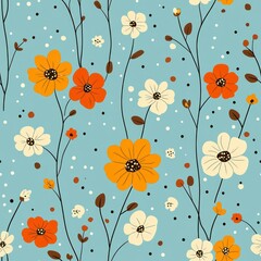 Seamless beautiful simple summer flowers pattern background