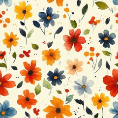 Seamless beautiful simple summer flowers pattern background