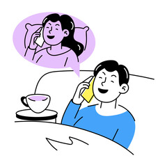 Hand drawn illustration depicting friends calling