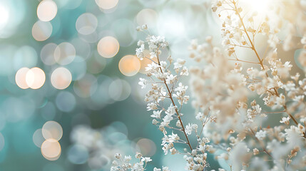 Dreamy White Flowers with Soft Bokeh Light Background