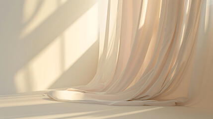 Soft Beige Curtains with Warm Light and Shadows in Minimal Room